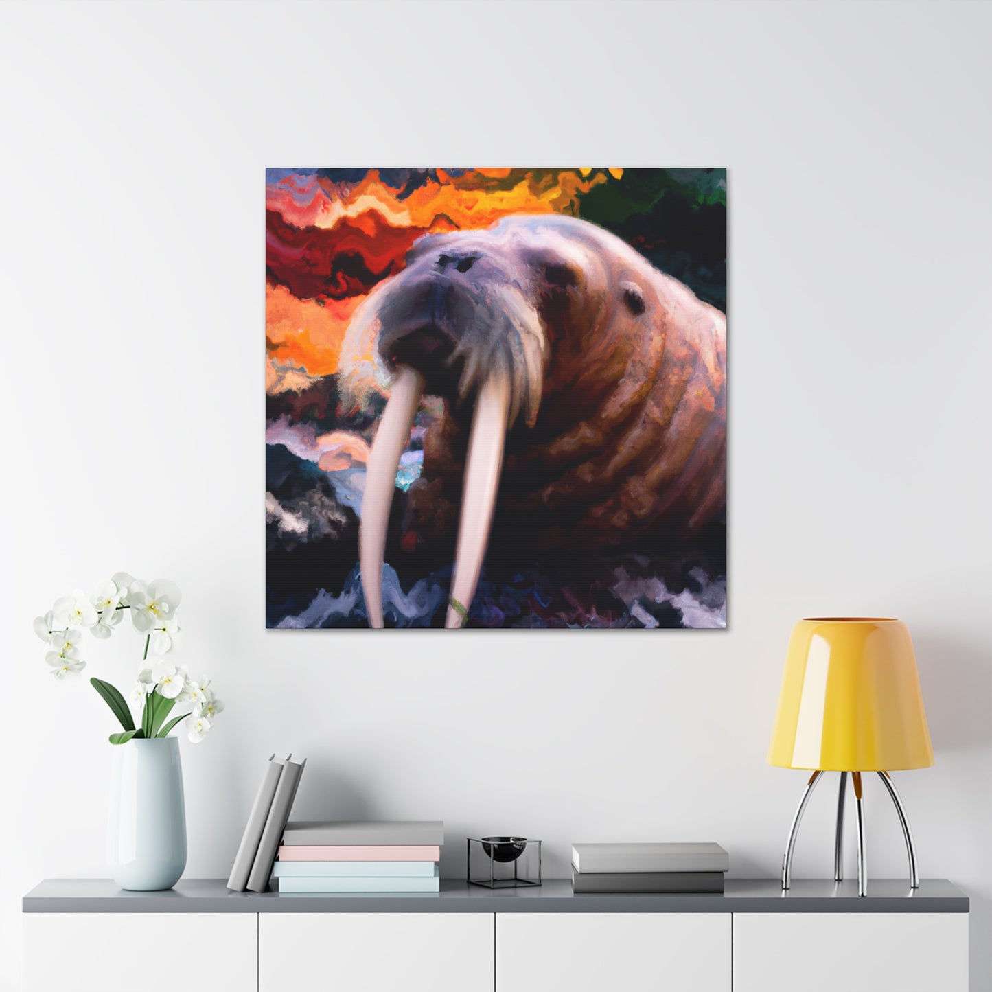 Walrus at Sunset Field - Canvas