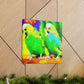 Budgies in Bloom. - Canvas