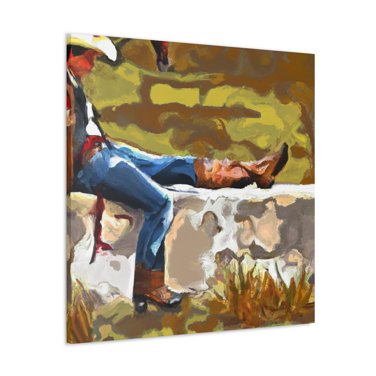 "Cowboy Contemplating Sunset" - Canvas