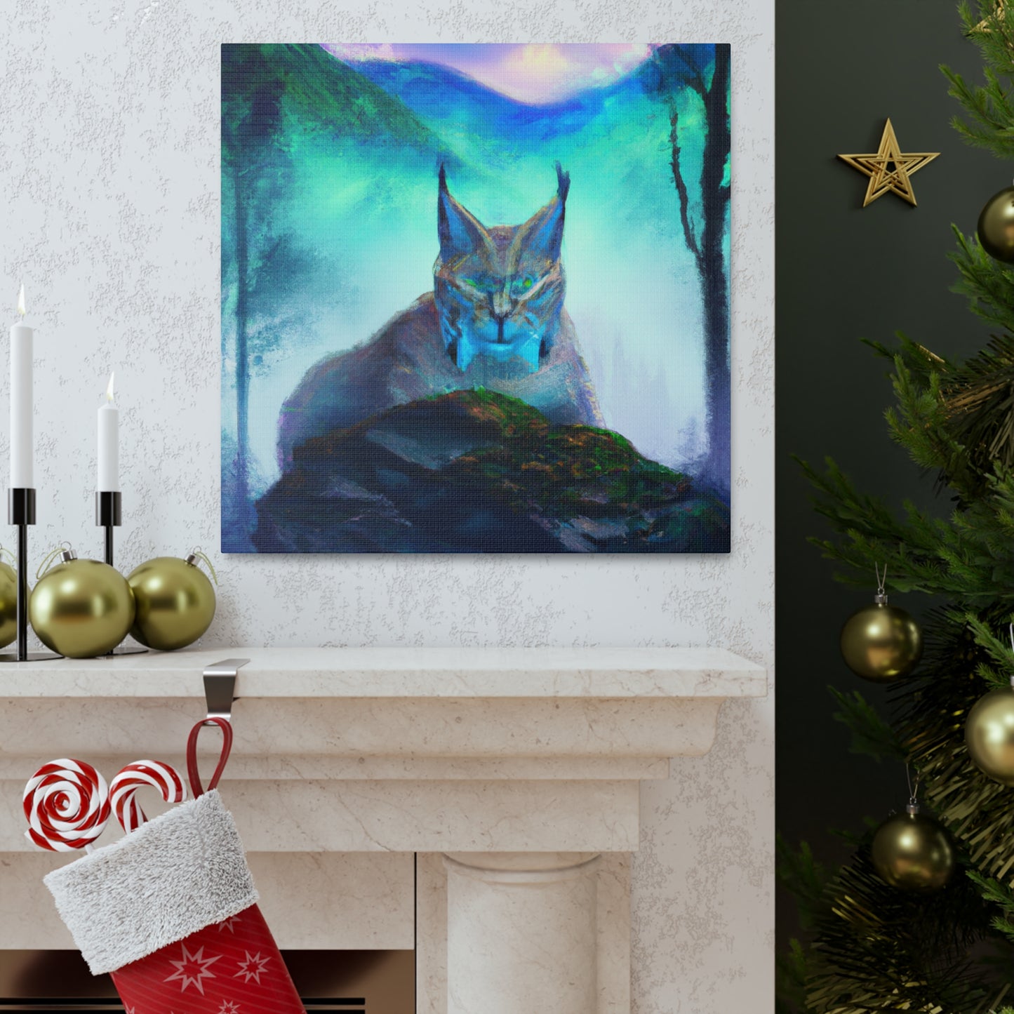 "Bobcat in Moonlight Glow" - Canvas