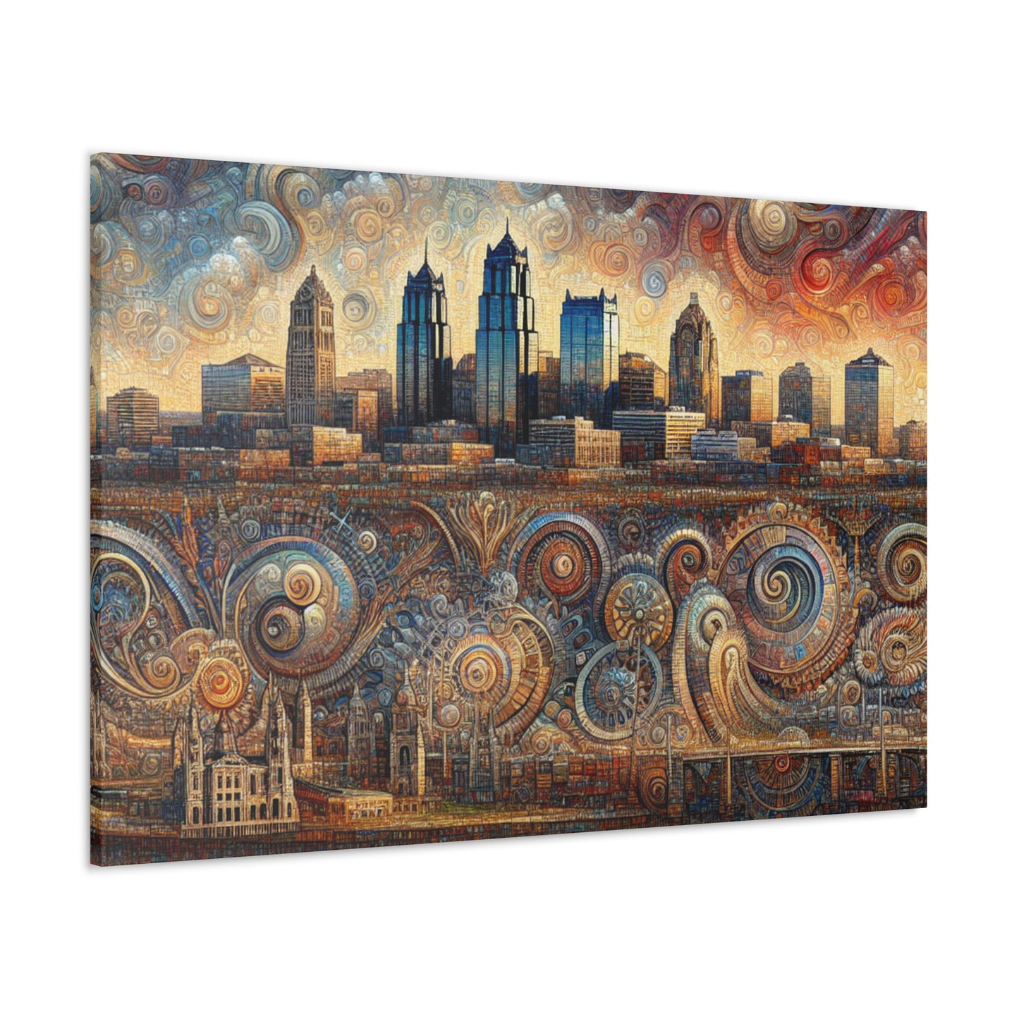 "Cityscape Symphony: Kansas Reflections" - Canvas