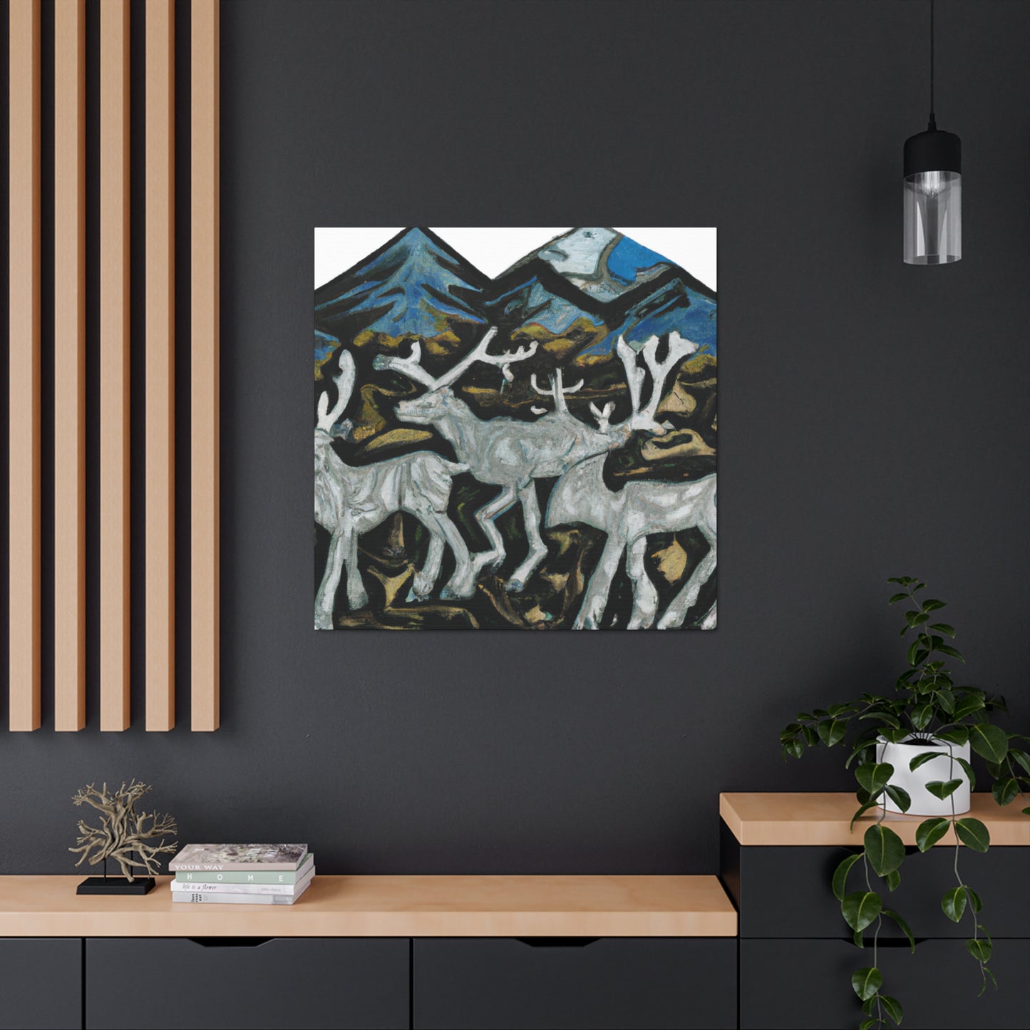 "Deer in Moonlight Scene" - Canvas