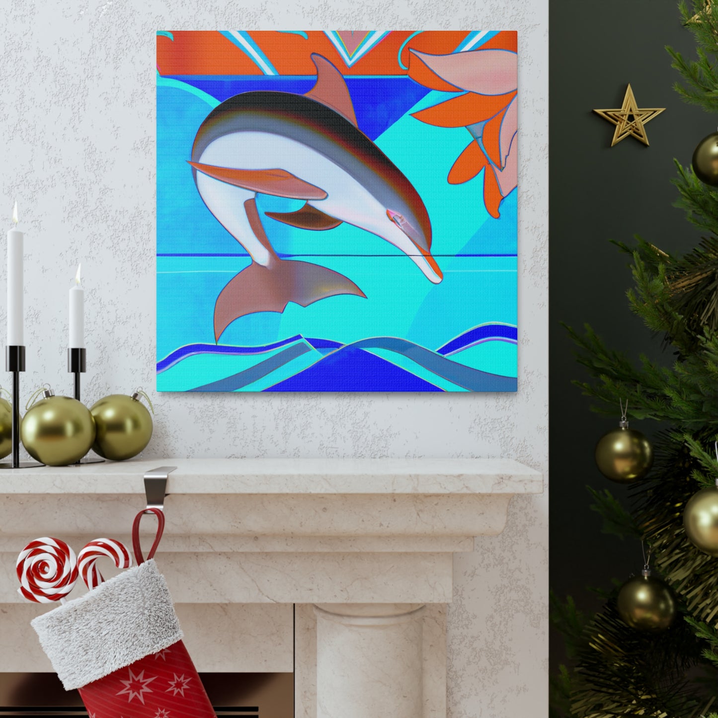 "Dancing Dolphin Deco" - Canvas