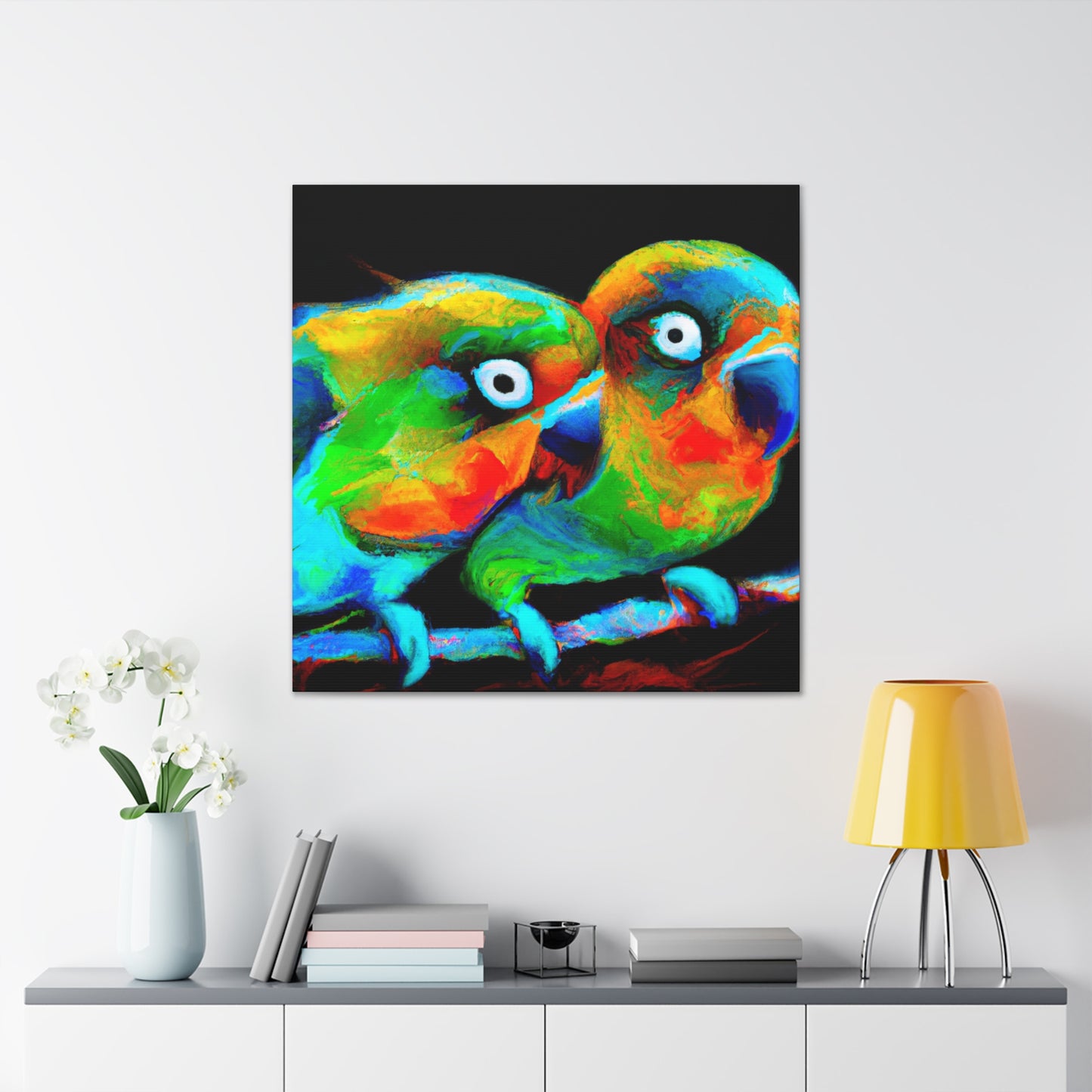 Lovebirds in Bloom - Canvas