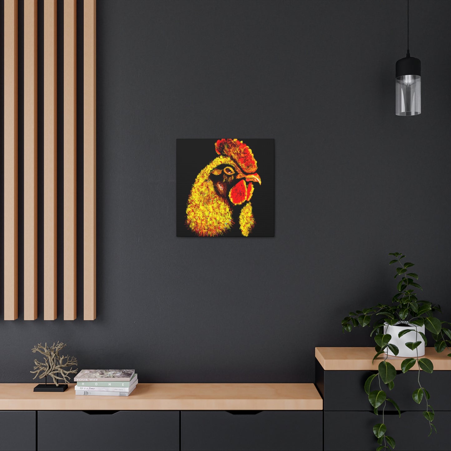 "Chicken and Abstracted Lines" - Canvas