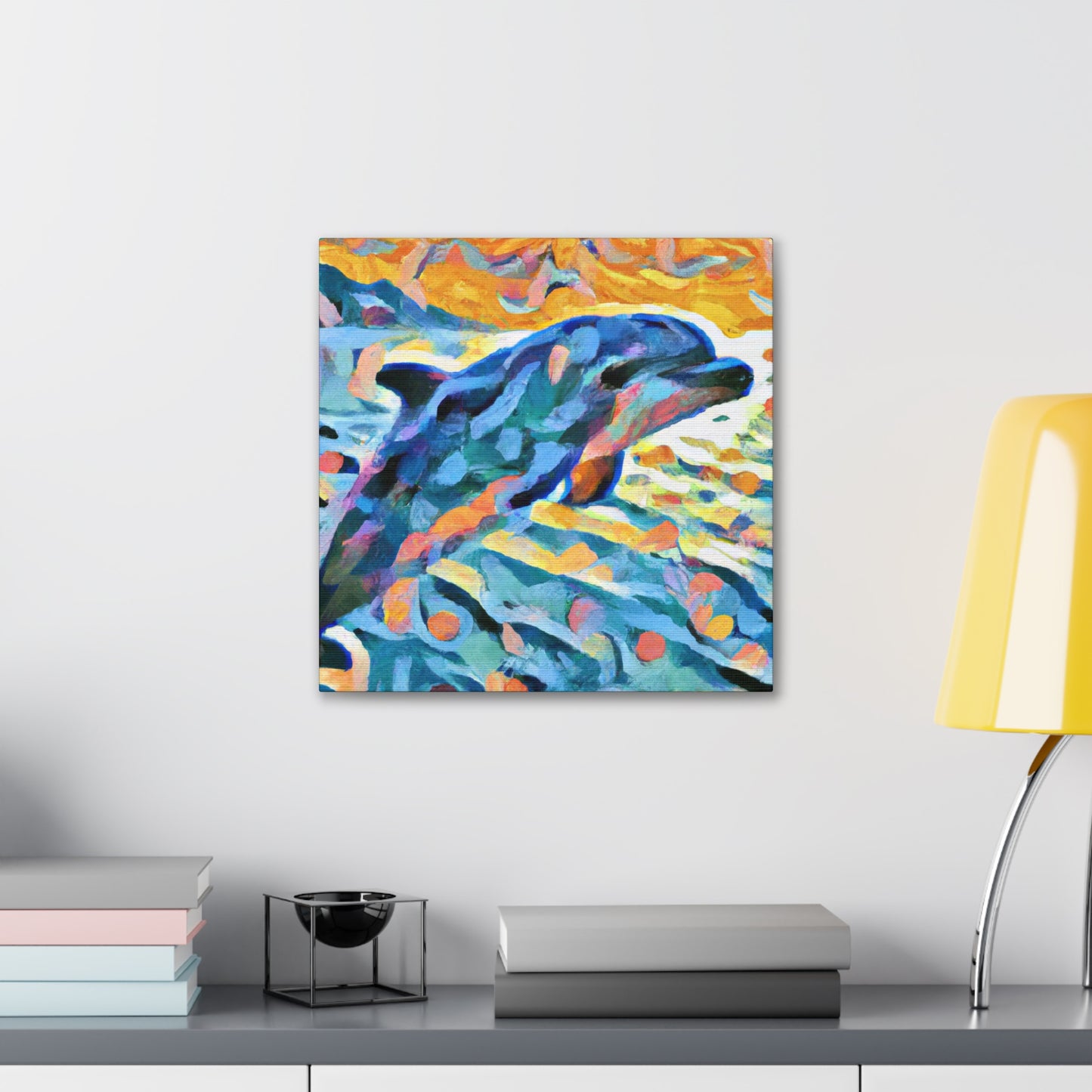 "Dolphin at Sunrise Scene" - Canvas