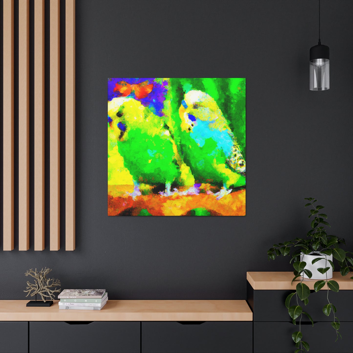 Budgies in Bloom. - Canvas