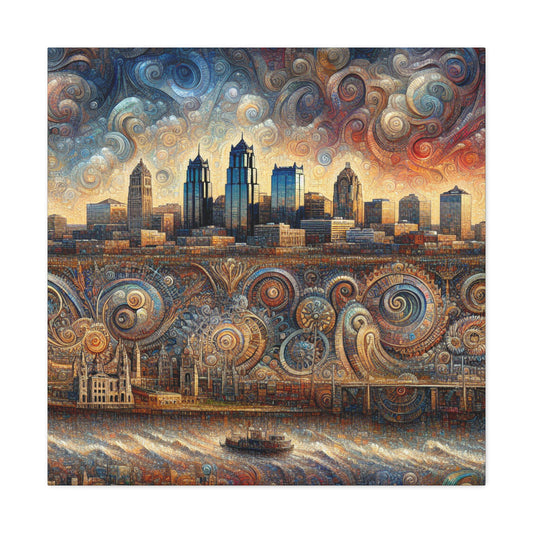 "Cityscape Symphony: Kansas Reflections" - Canvas