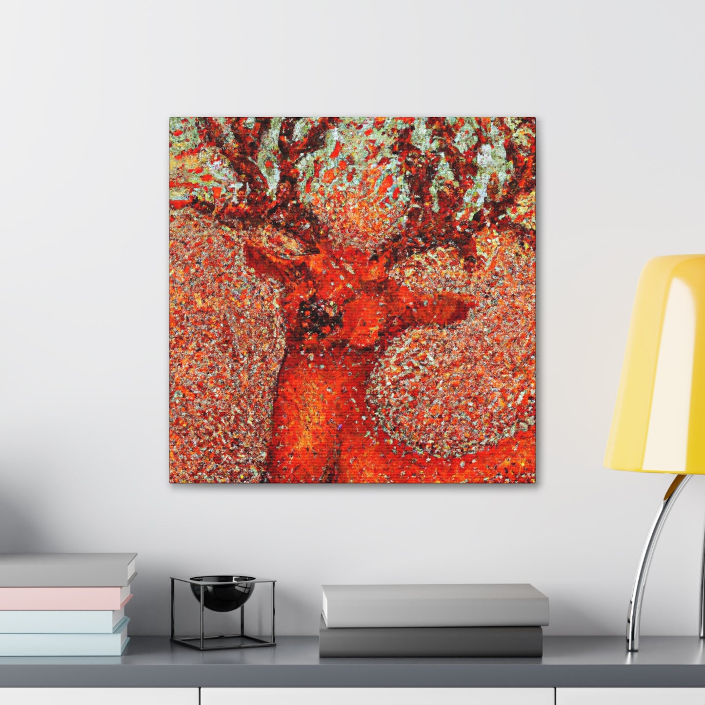 "Reindeer Pointillism Scene" - Canvas