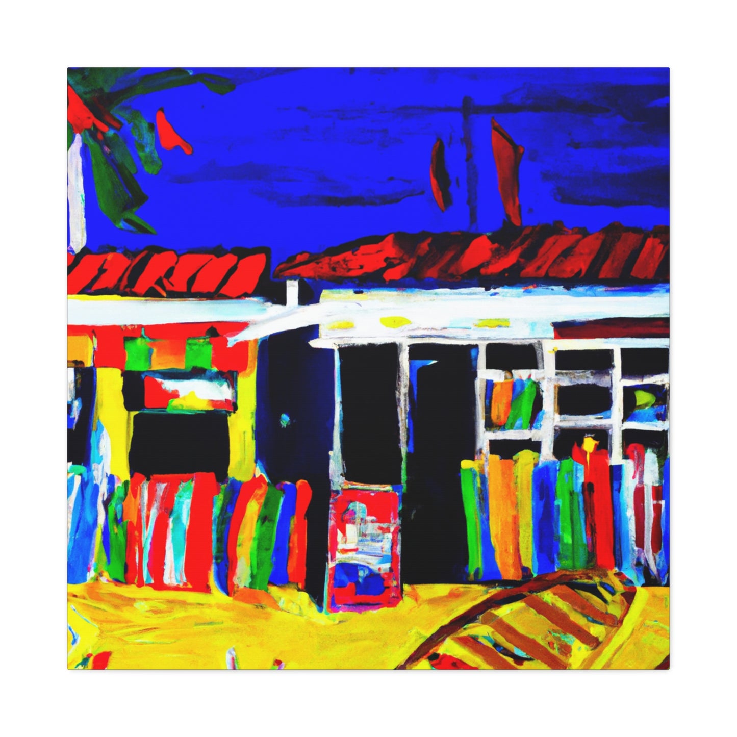 "Beach Shops Expressionism" - Canvas