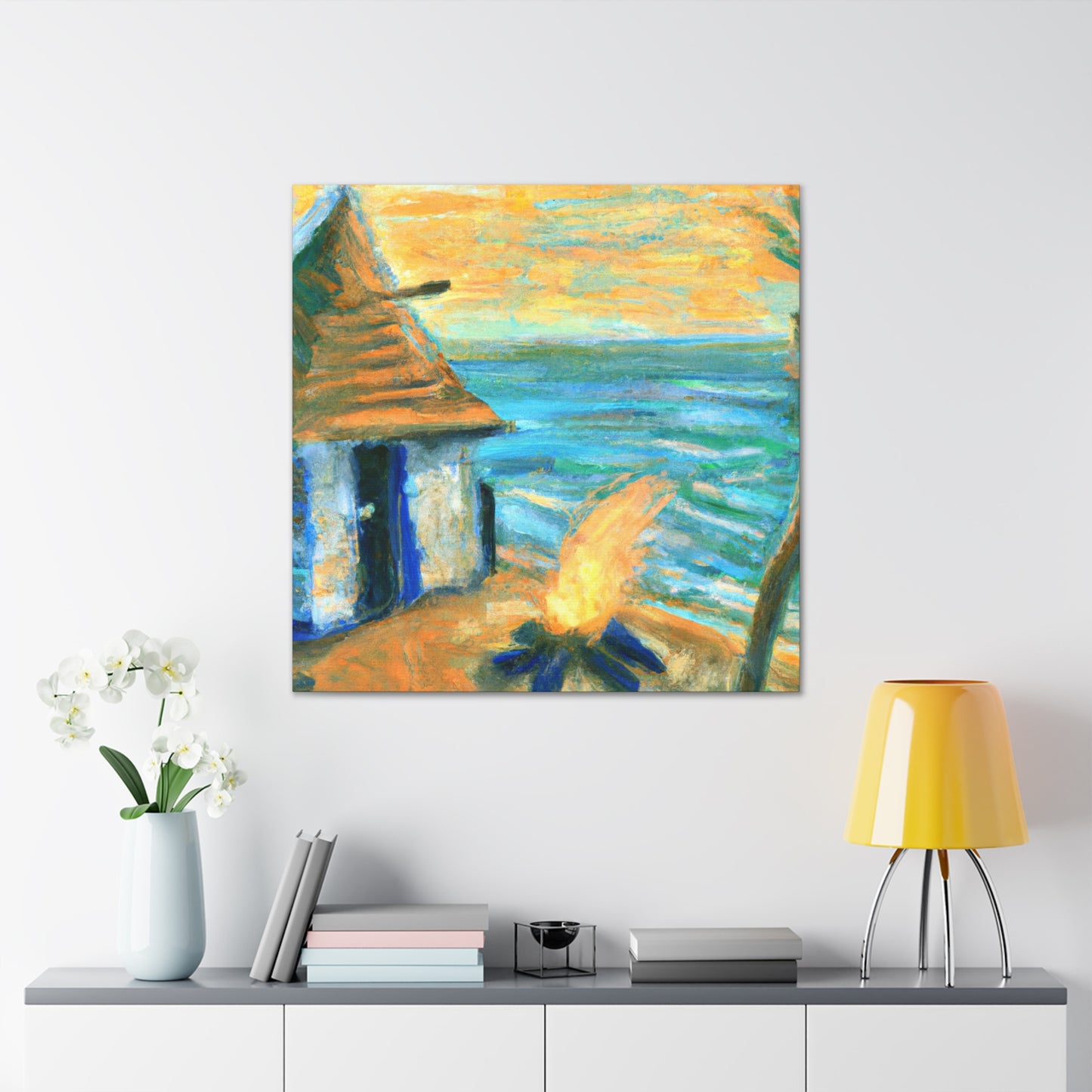 "Beach Hut Impressionism" - Canvas