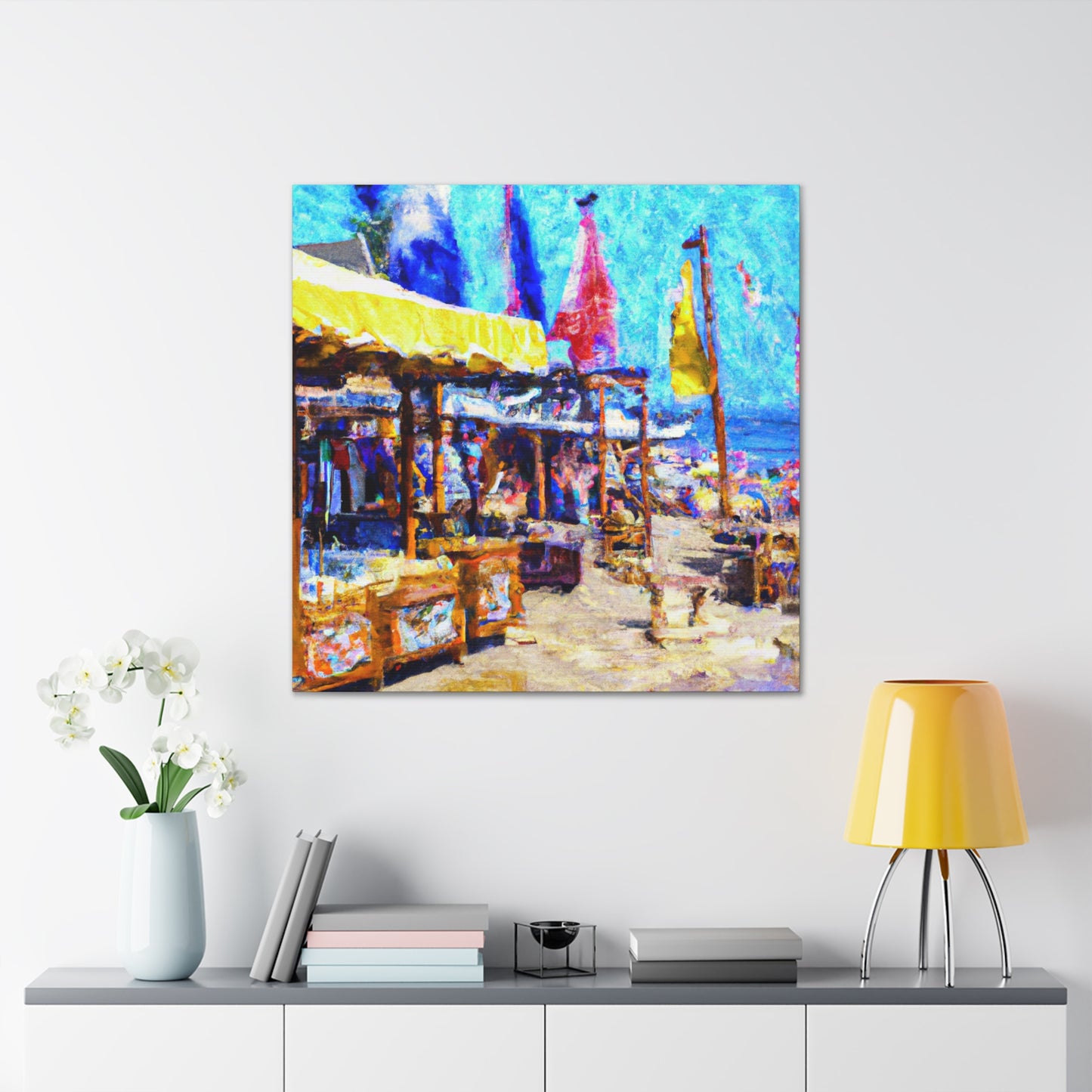 "Beach Shops Impressionism" - Canvas