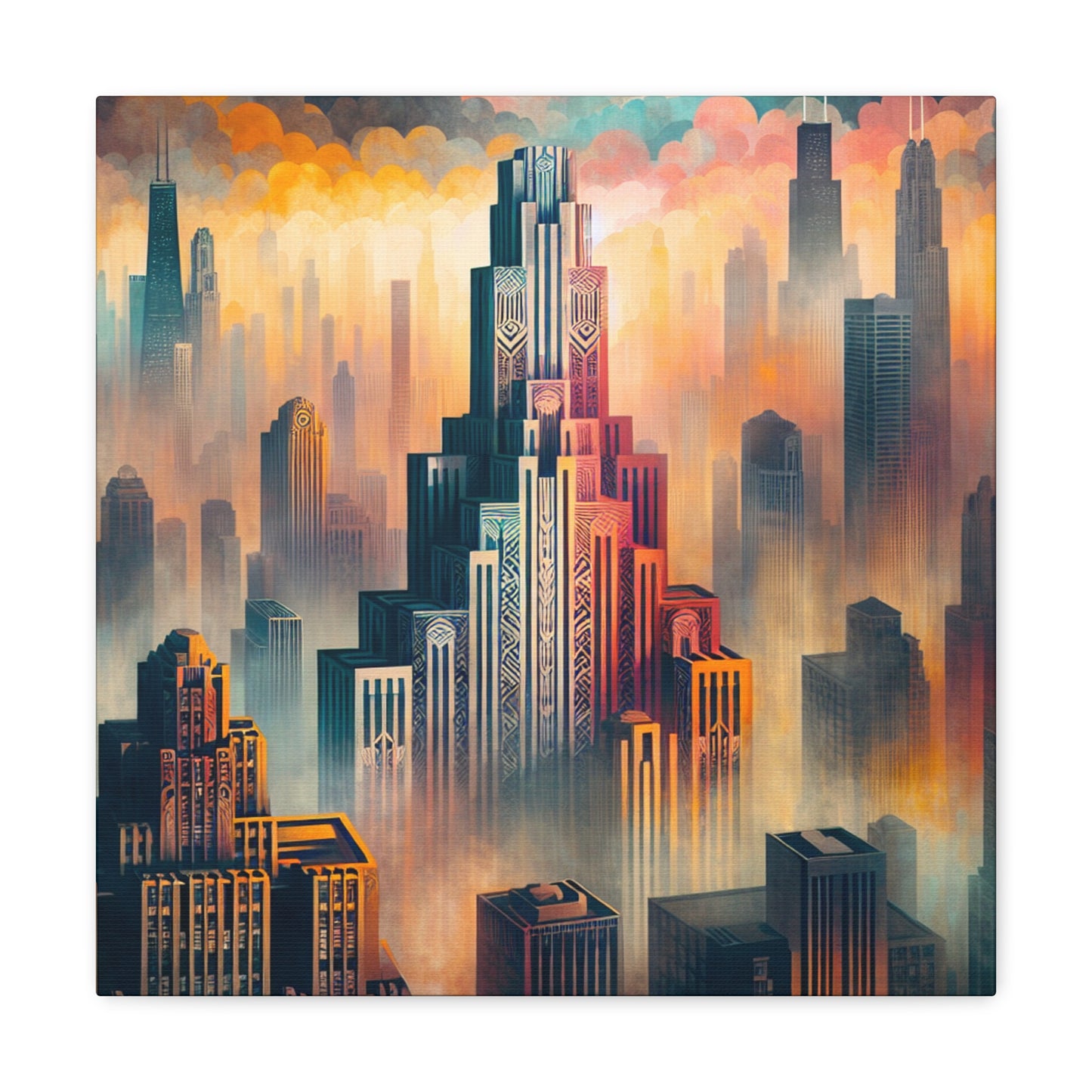 Cityscape Symphony: Gilded Chicago - Canvas