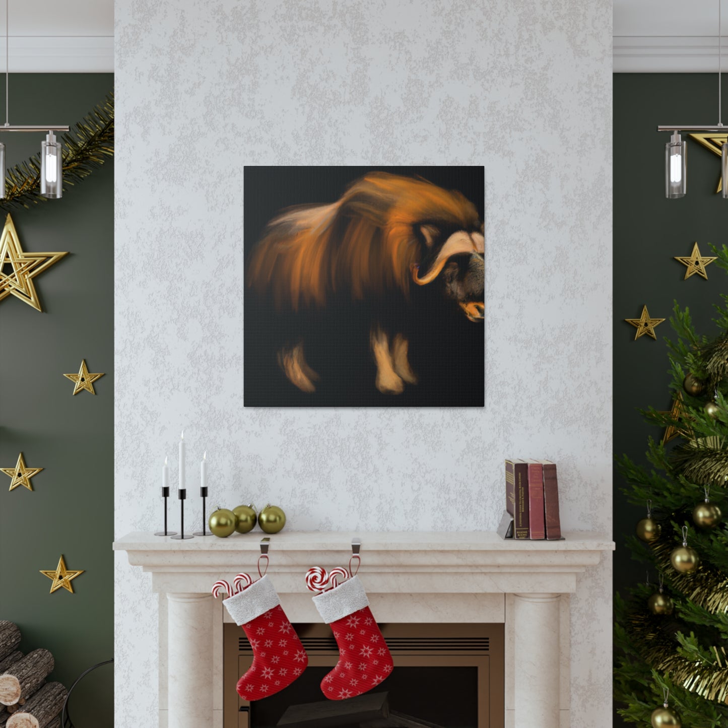 The Musk Ox was a popular symbol in Art Deco during the 1920s. It symbolized rugged strength and courage, and typically featured horns, thick fur, and a strong jaw line. Often adorned with geometric patterns, geometric shapes, and - Canvas