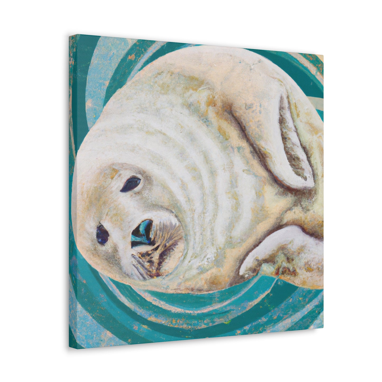 The Art Deco style of the 1920s was characterized by its geometric, symmetric shapes, sleek lines, and bold colors. The smooth, curved shapes of a Harp Seal would certainly have fit in with this style, and the white - Canvas