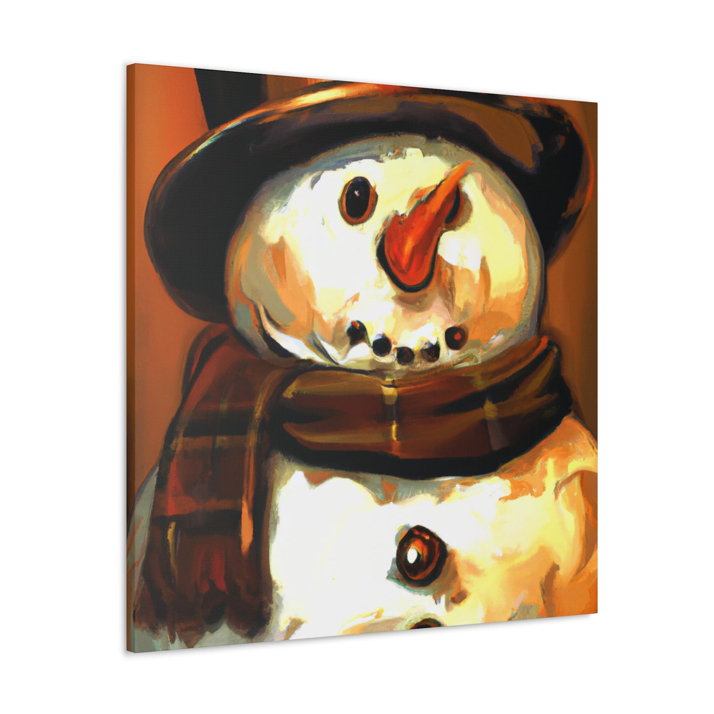 "Snowman In Winter Scene" - Canvas