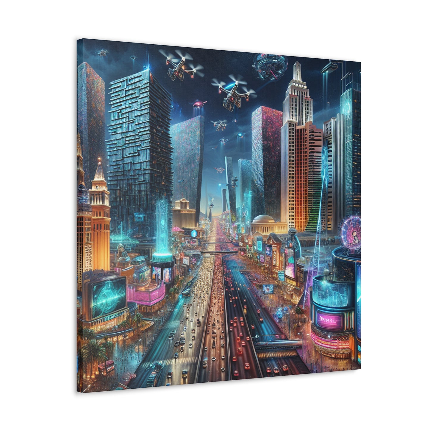 Neon Mirage Nightscape - Canvas