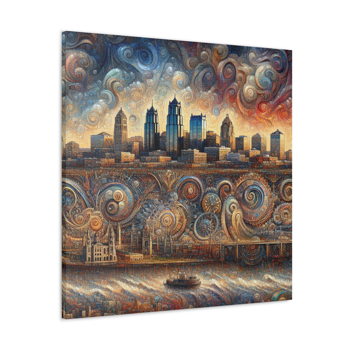 "Cityscape Symphony: Kansas Reflections" - Canvas