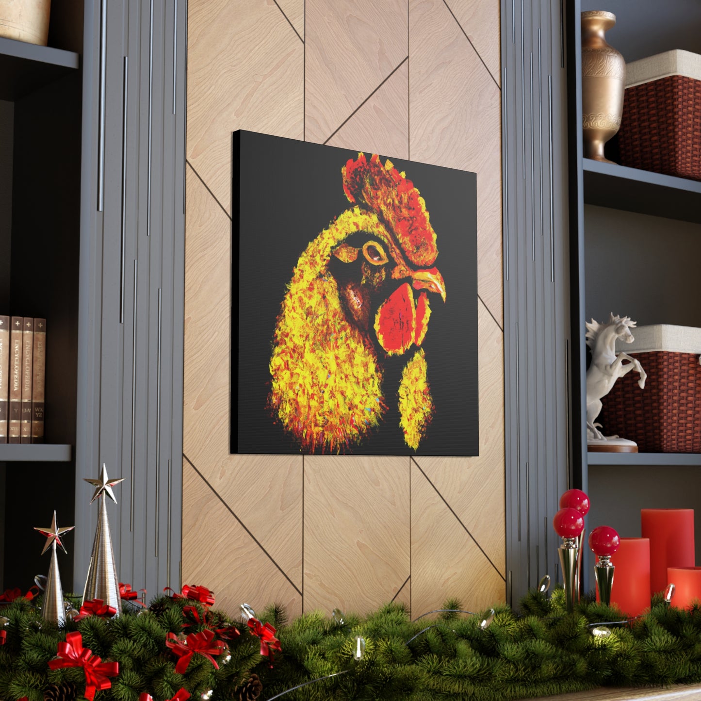 "Chicken and Abstracted Lines" - Canvas