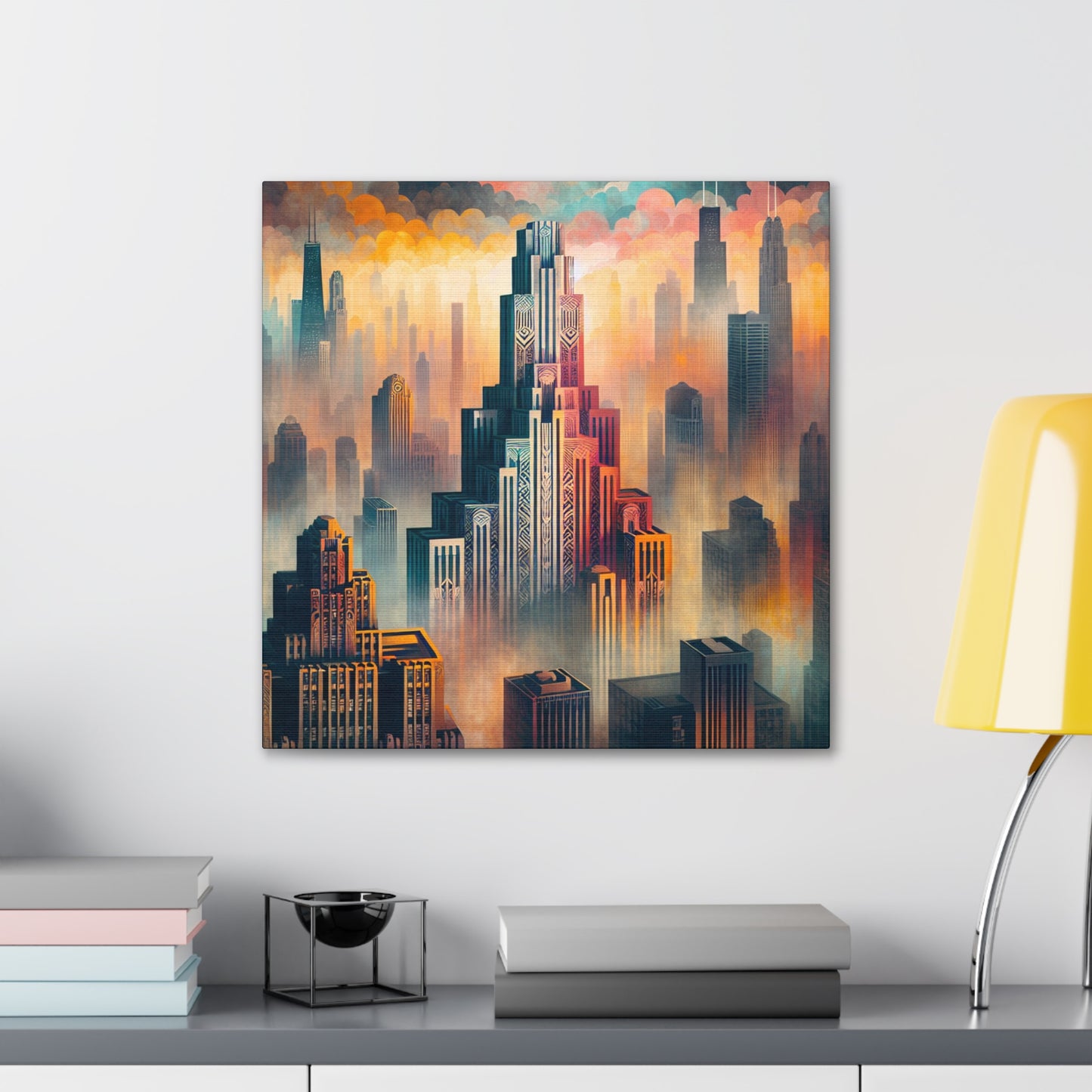 Cityscape Symphony: Gilded Chicago - Canvas