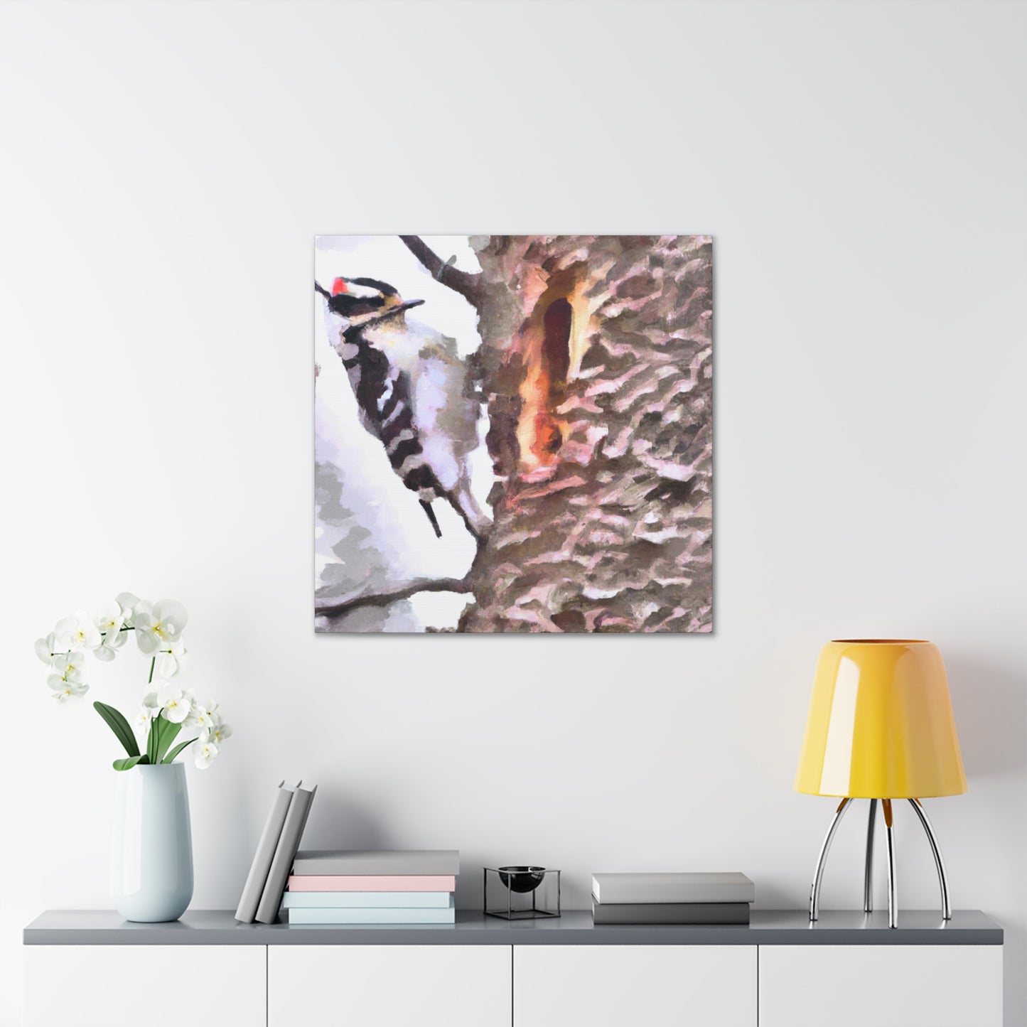 "Downy Woodpecker Impression" - Canvas