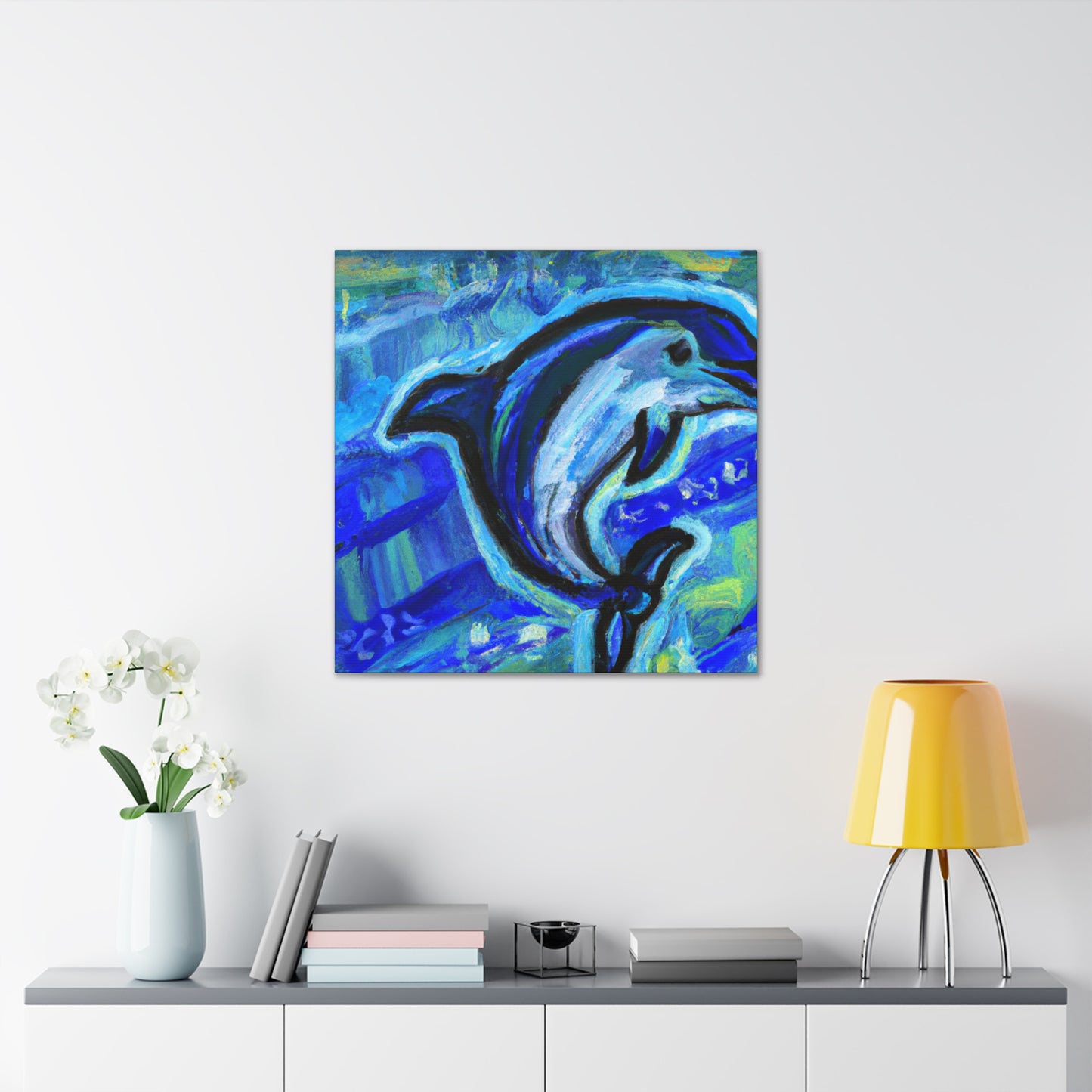 Dolphin in Blue Spray - Canvas