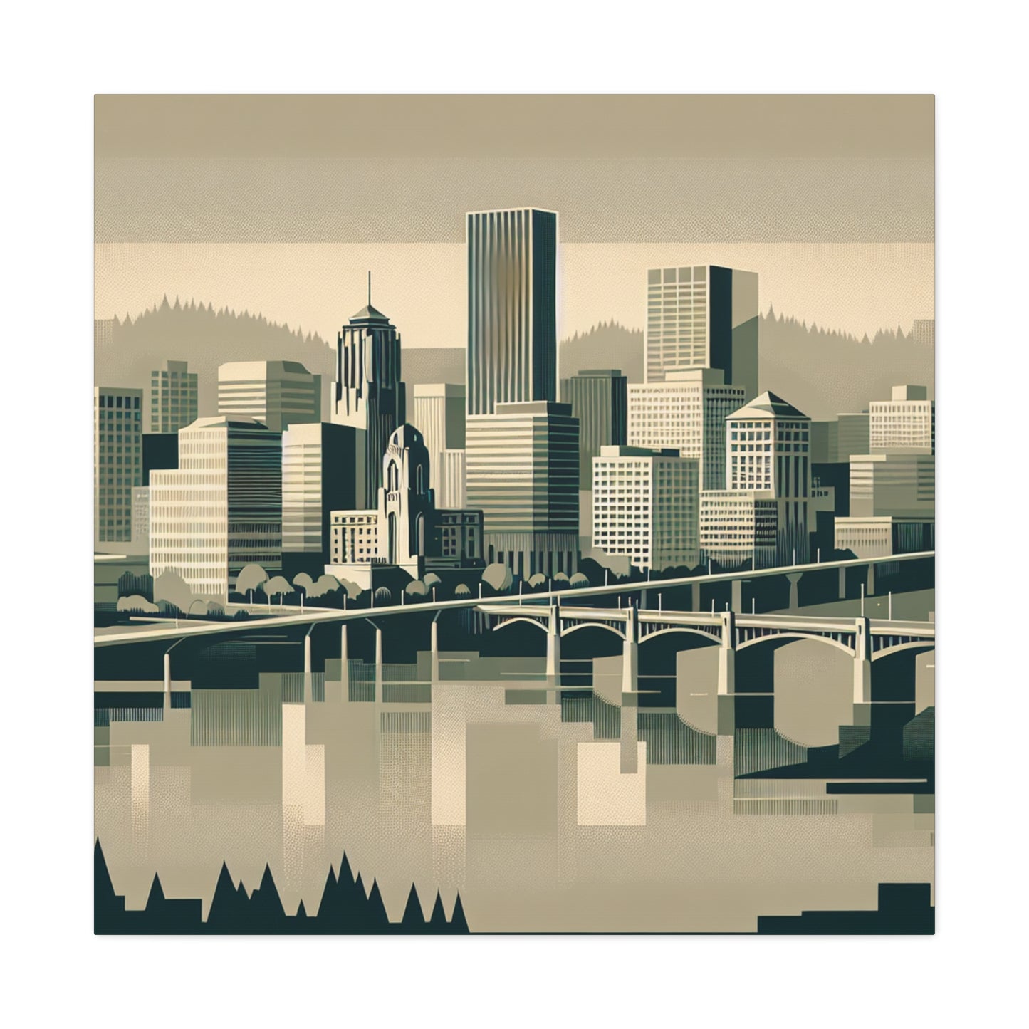 "Cityscape Serenade: 1920s Portland" - Canvas