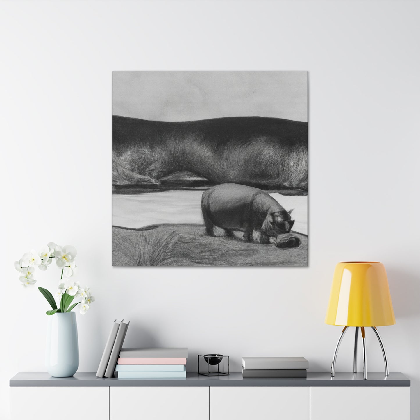 Hippo in the River - Canvas