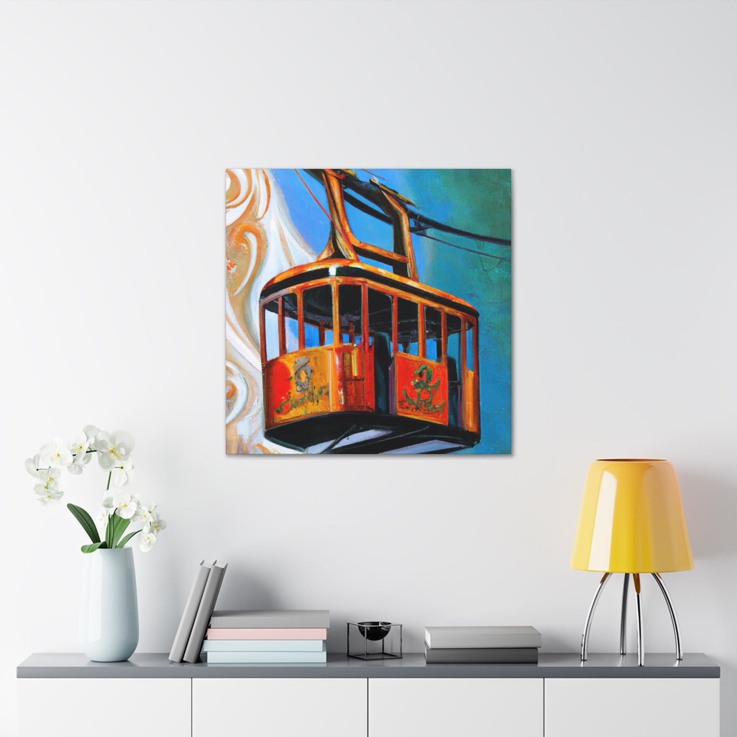 "Cable Car Sunset Scene" - Canvas