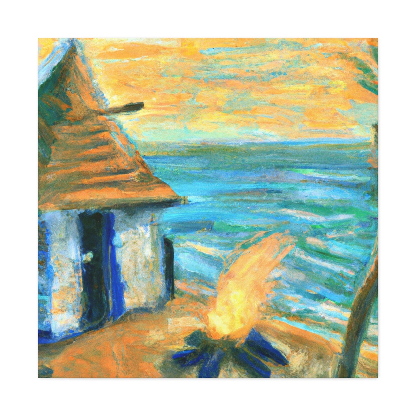 "Beach Hut Impressionism" - Canvas