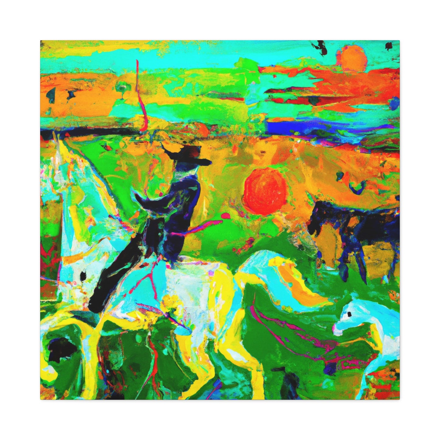 "Horses in Pastures Content" - Canvas