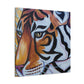 The Bengal tiger has become an iconic symbol of style and elegance in the Art Deco era of the 1920s. Its beautiful orange and black stripes, strong features, and fierce demeanor would all work to create a powerful and stylish motif. This could - Canvas