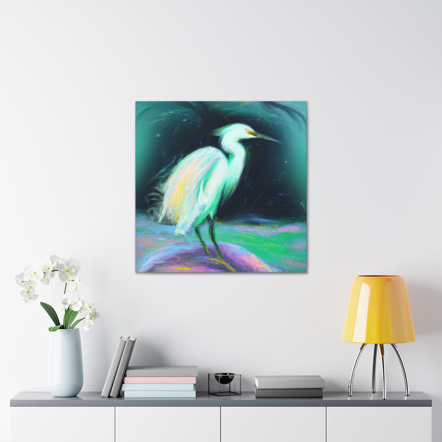 "Winter Egret Snowscape" - Canvas