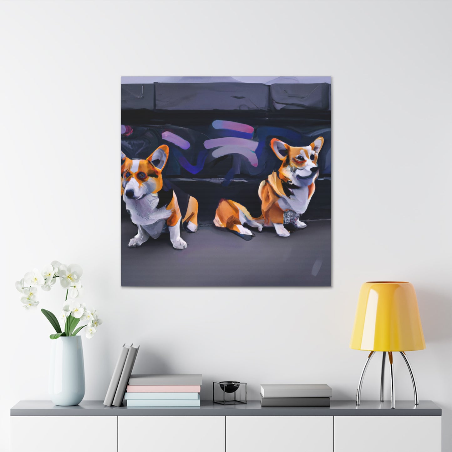 Corgis in Motion. - Canvas