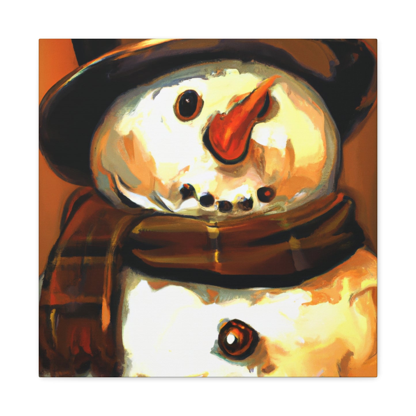 "Snowman In Winter Scene" - Canvas