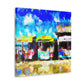 "Sunlit Seaside Shops" - Canvas