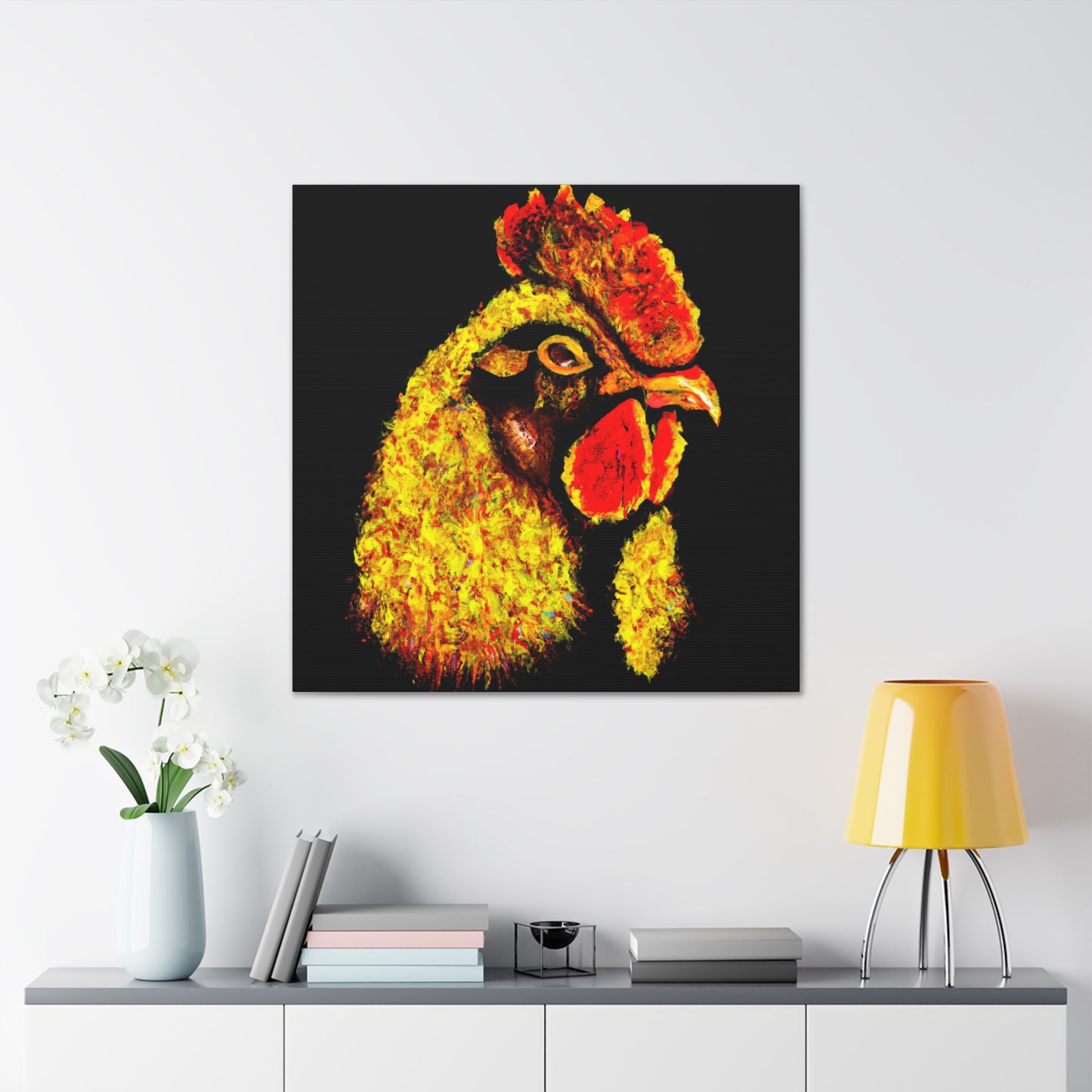 "Chicken and Abstracted Lines" - Canvas