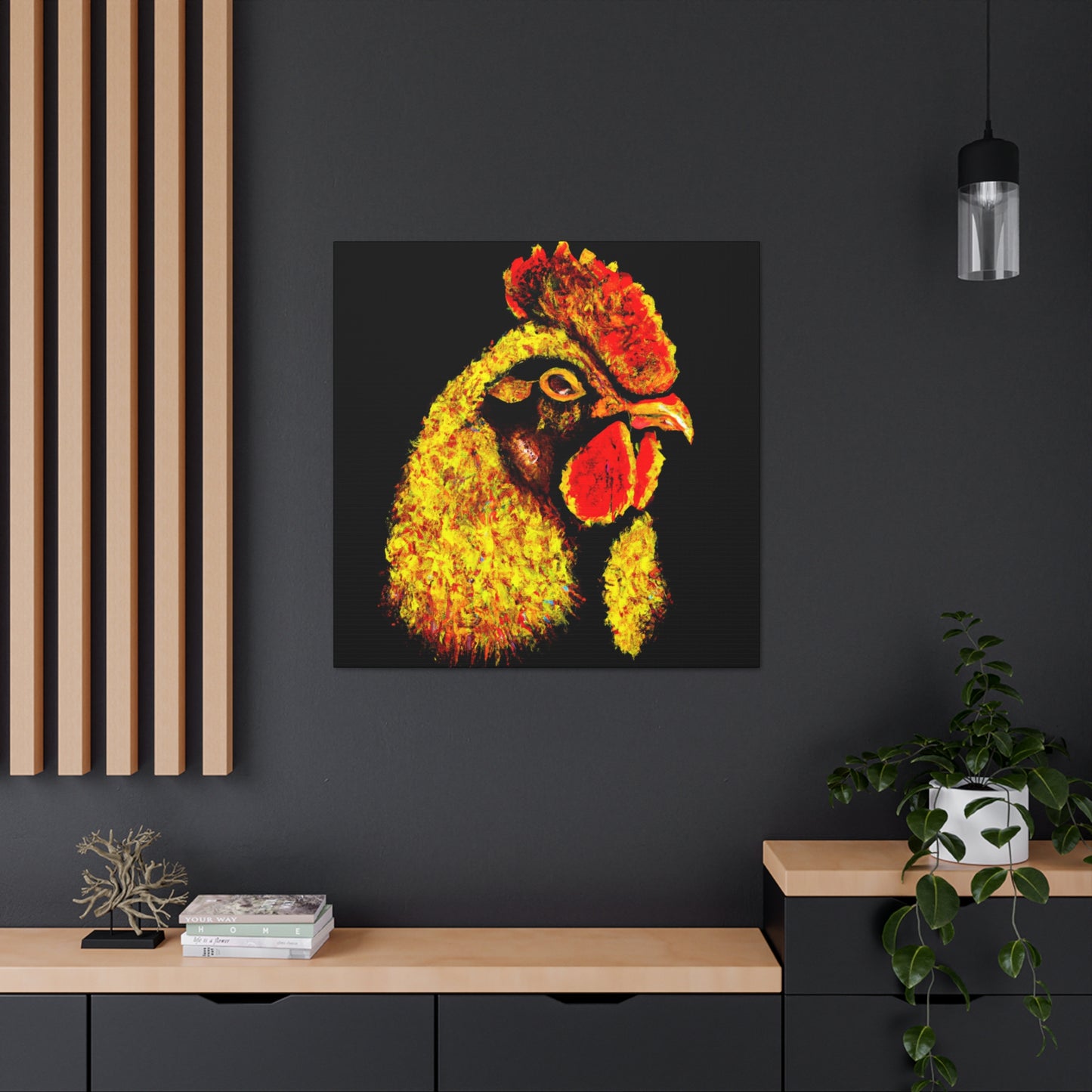 "Chicken and Abstracted Lines" - Canvas