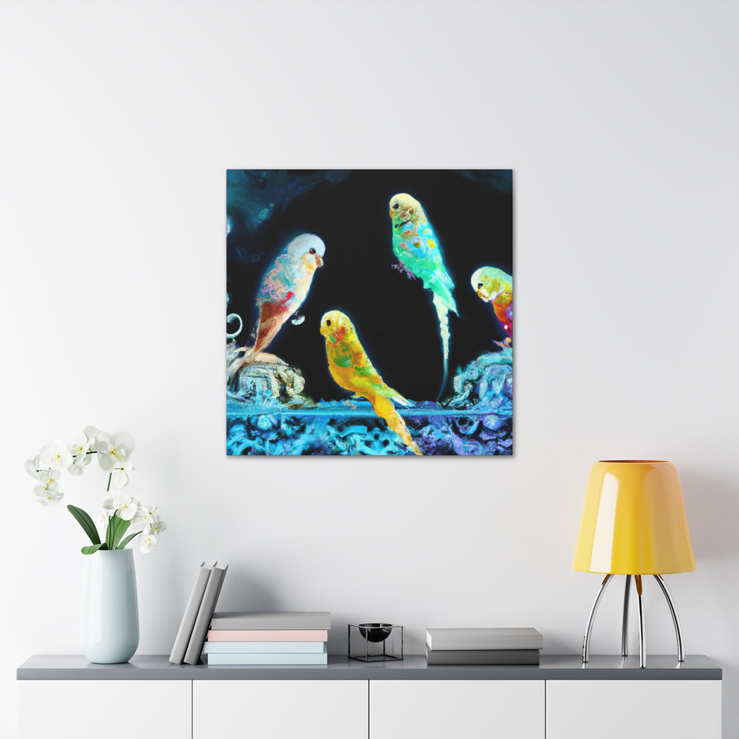 Budgerigars in Bloom - Canvas