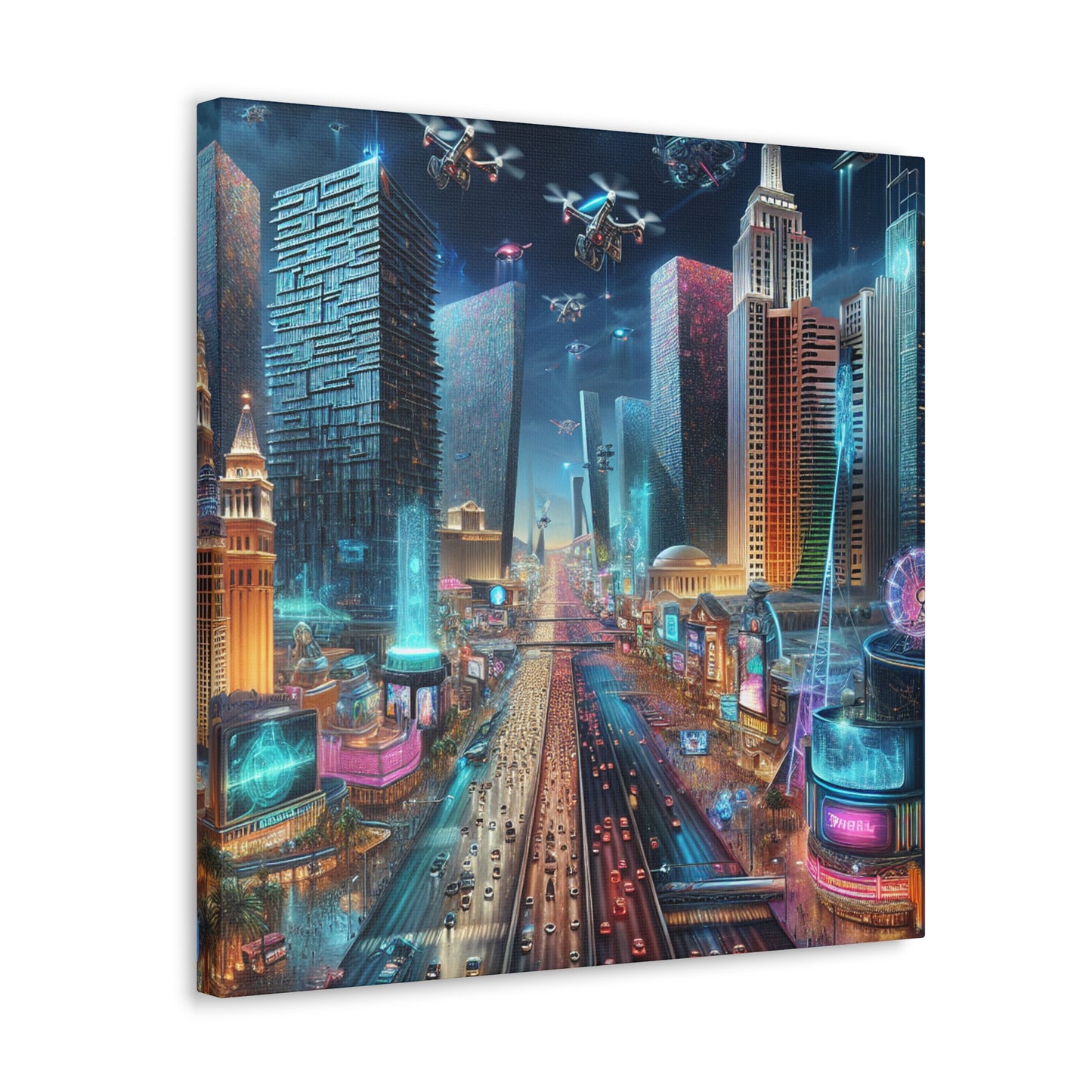 Neon Mirage Nightscape - Canvas