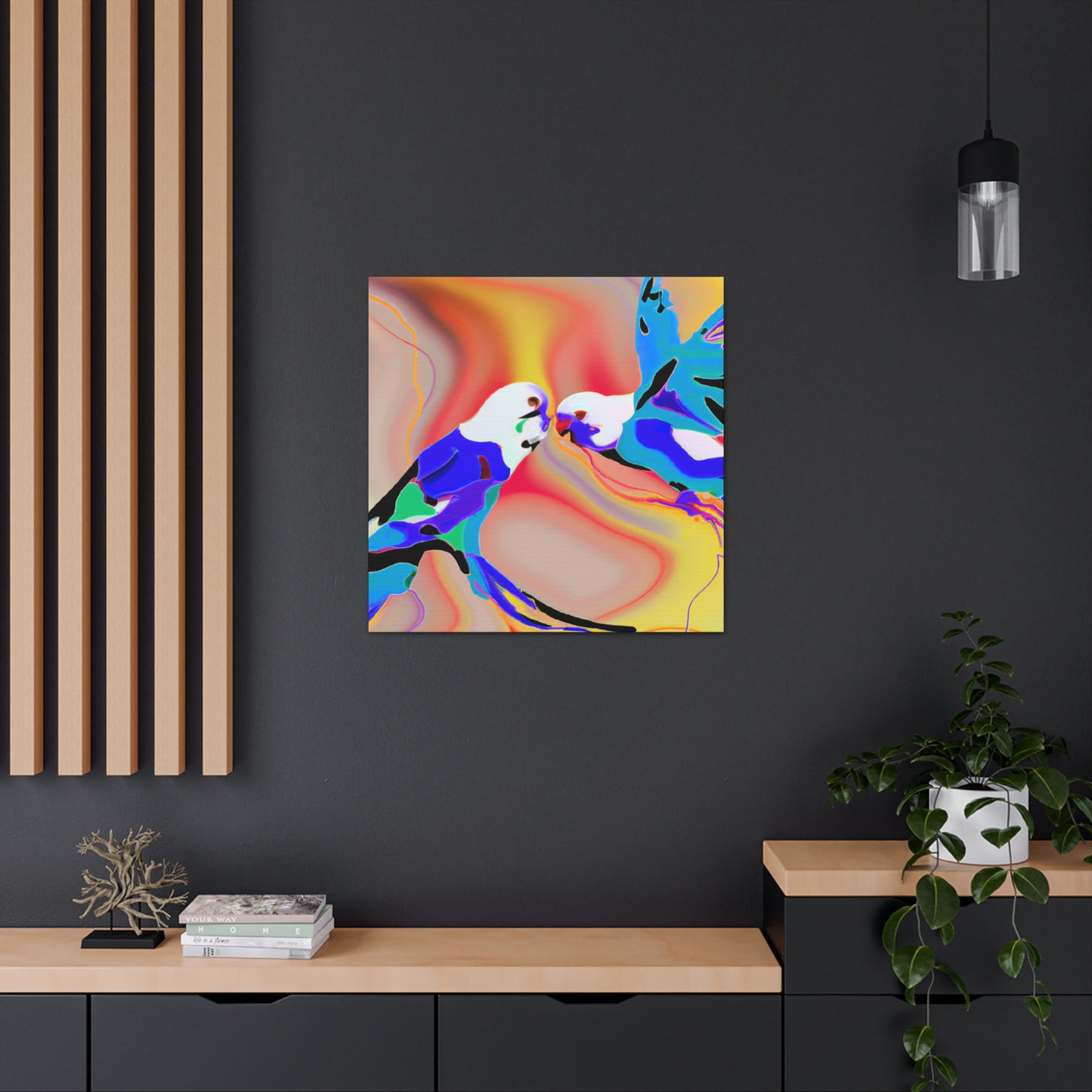 Parakeets in Flight. - Canvas