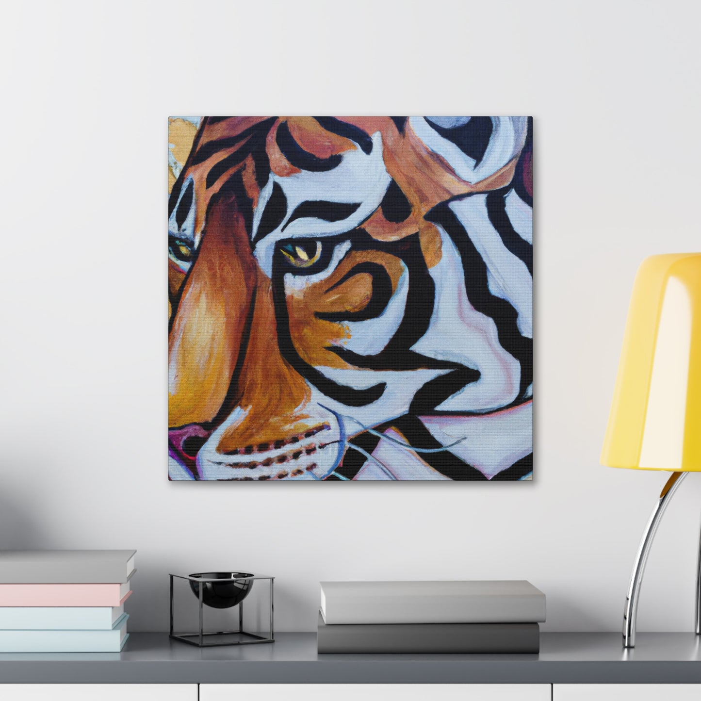 The Bengal tiger has become an iconic symbol of style and elegance in the Art Deco era of the 1920s. Its beautiful orange and black stripes, strong features, and fierce demeanor would all work to create a powerful and stylish motif. This could - Canvas