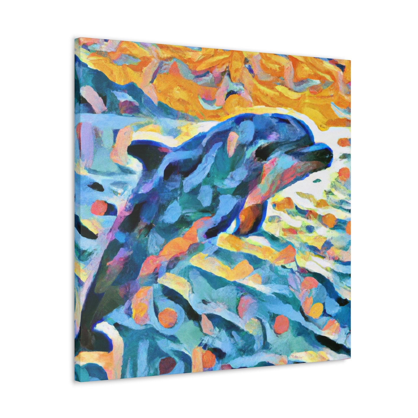 "Dolphin at Sunrise Scene" - Canvas