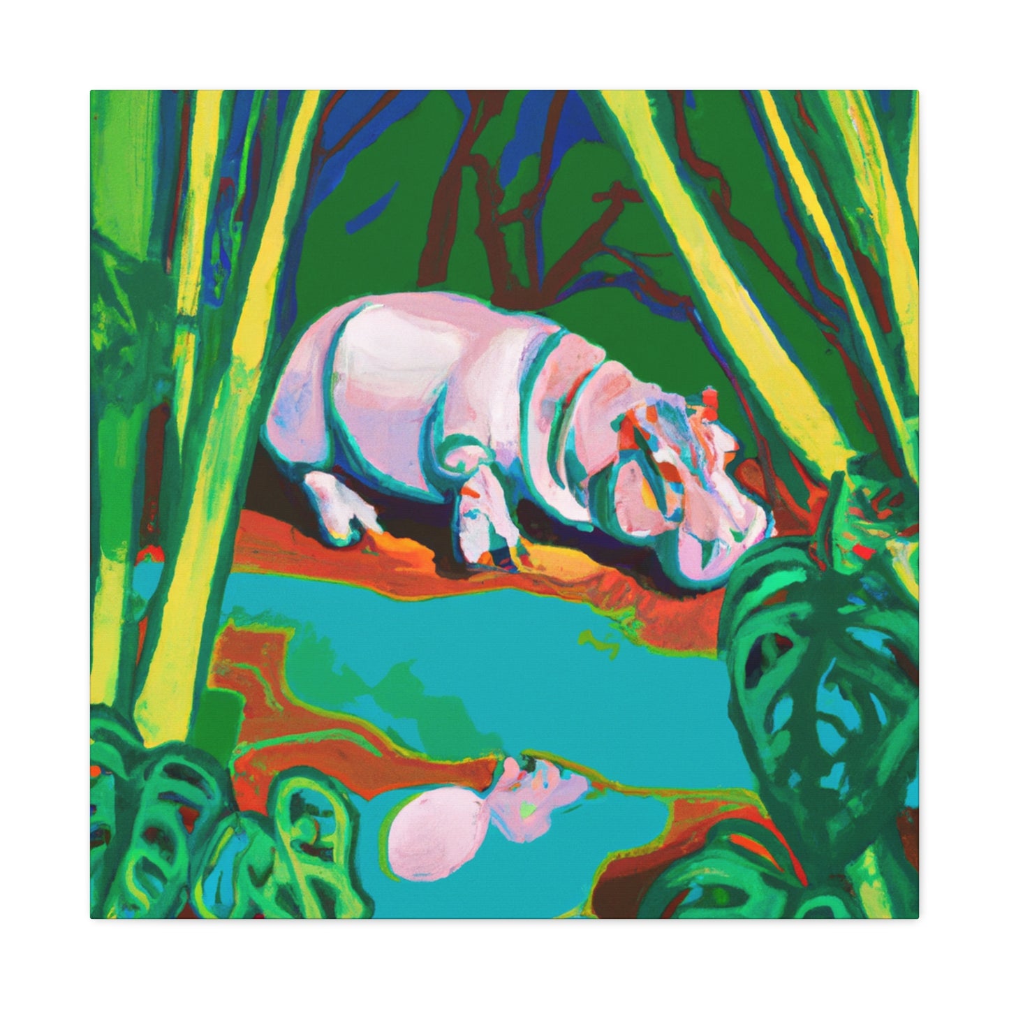 "Hippo in Reflection" - Canvas