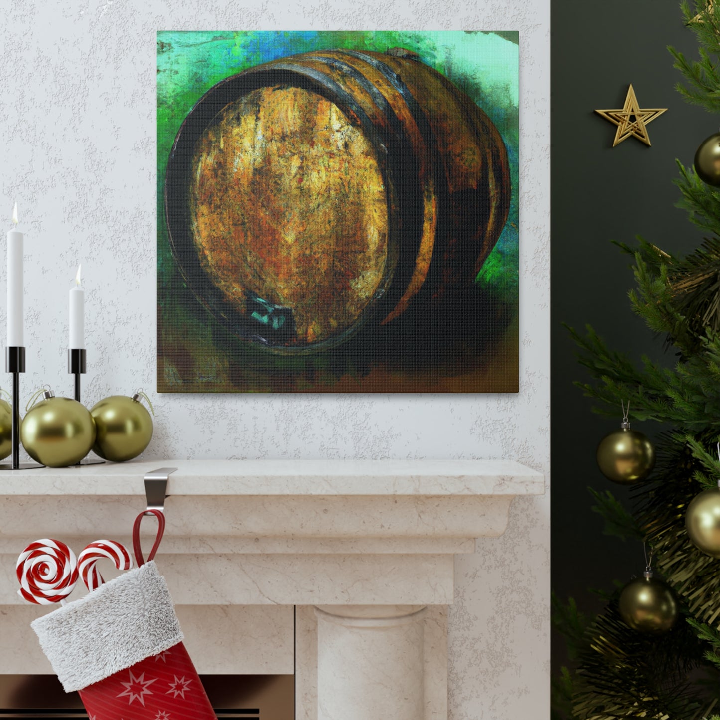 "Whiskey Barrels Glistening". - Canvas