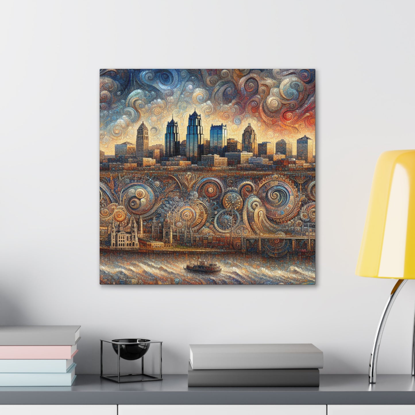 "Cityscape Symphony: Kansas Reflections" - Canvas