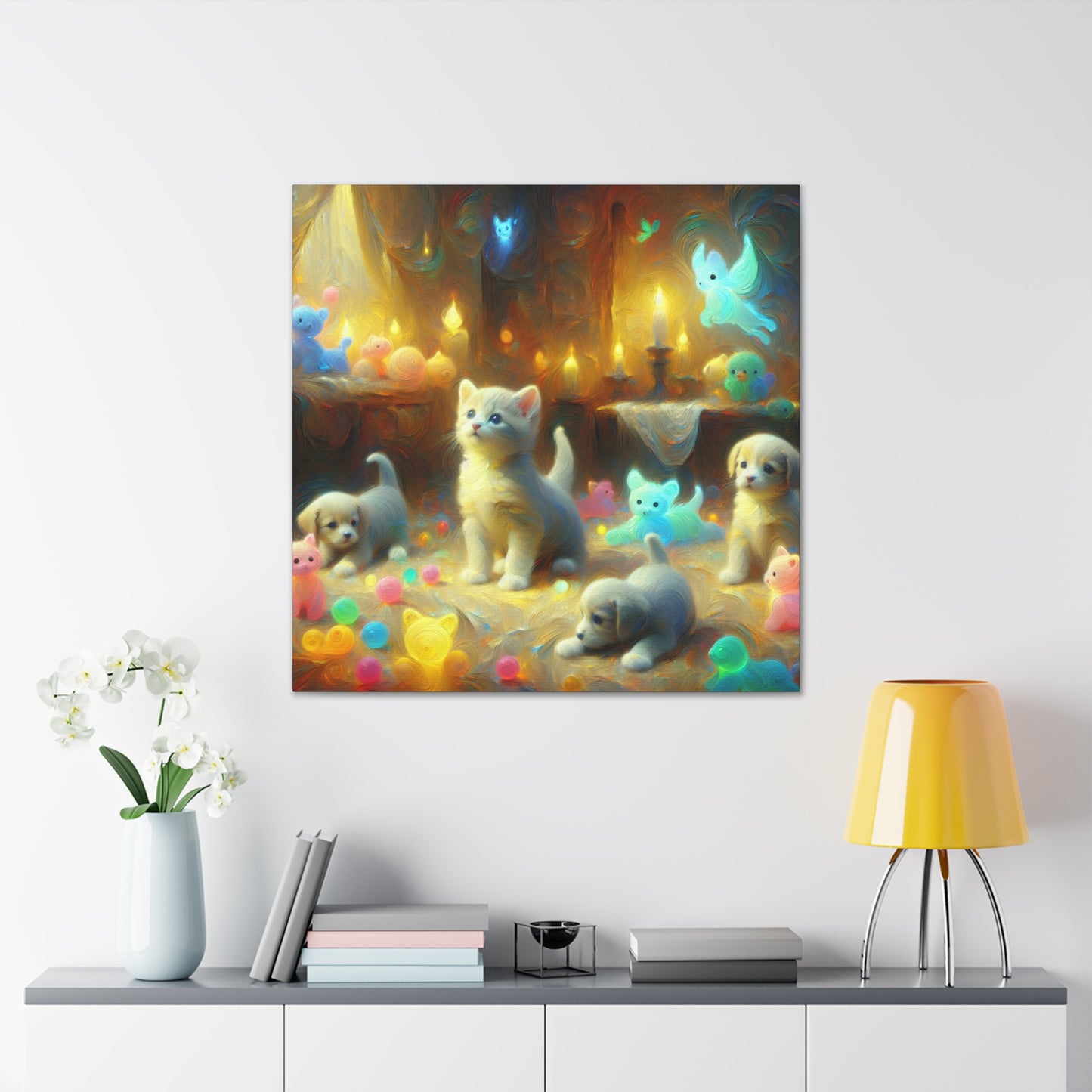 Whimsical Harmony: Puppies & Kittens - Canvas