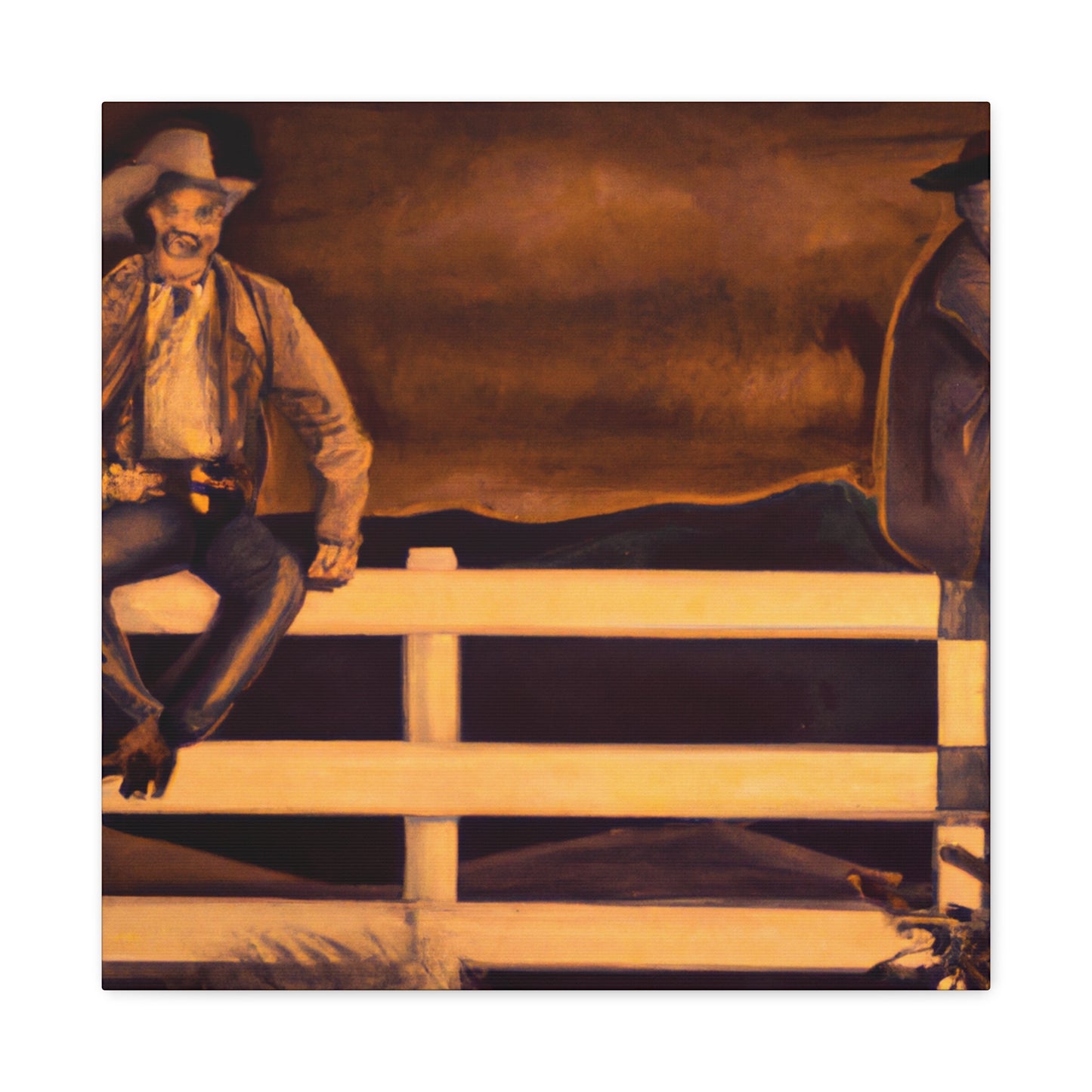 Cowboy on Rustic Fence - Canvas