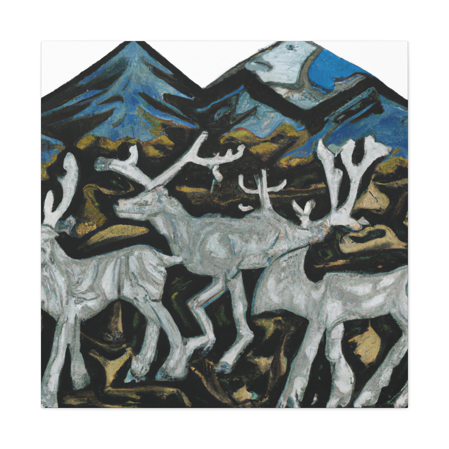 "Deer in Moonlight Scene" - Canvas