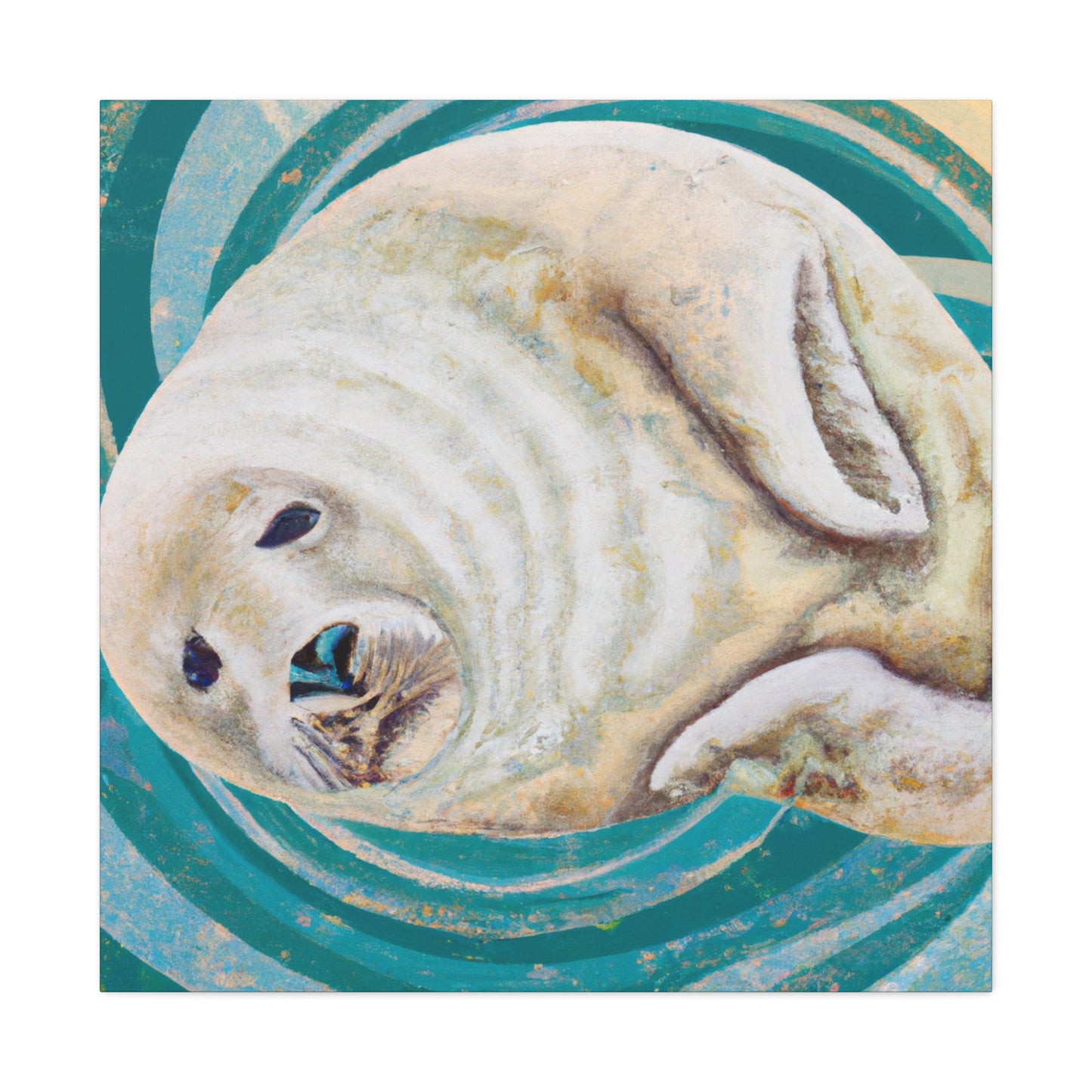 The Art Deco style of the 1920s was characterized by its geometric, symmetric shapes, sleek lines, and bold colors. The smooth, curved shapes of a Harp Seal would certainly have fit in with this style, and the white - Canvas